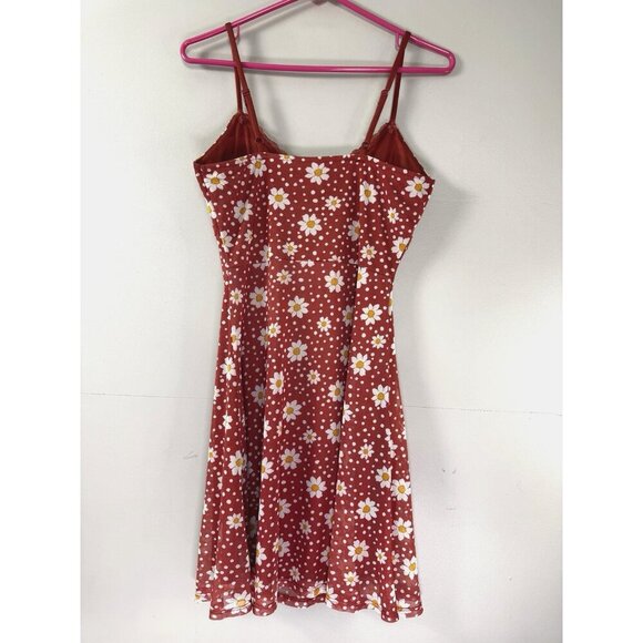 Y2K Terracotta Daisy Floral Babydoll Cami S Dress Mesh Lace Trim Fairycore Dance - Picture 2 of 9